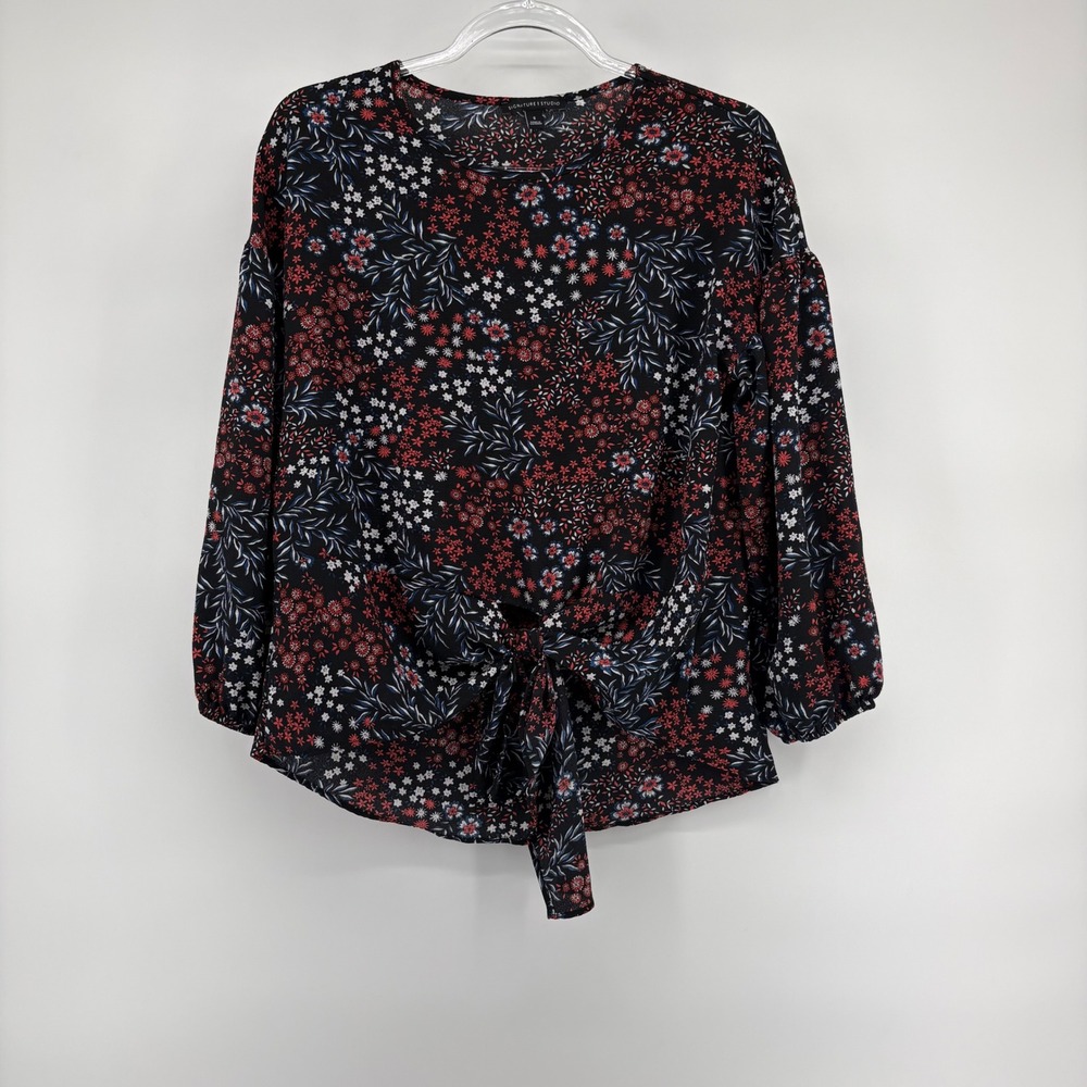 Signature Studio Womens S Floral Print Tie Front Blouse Sheer‎ Romantic Date - Picture 2 of 8
